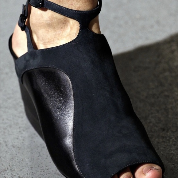 3-1 PHILLIP LIM Black Leather Grey Nubuck Open Toe Heels Size 5.5 - Picture 11 of 13